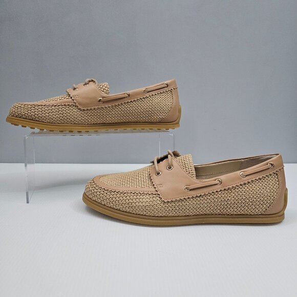 Dolce Vita Darsen Woven Loafer Womens 8 Tan Raffia Lace Up Boat Shoe Casual NEW - Picture 2 of 15